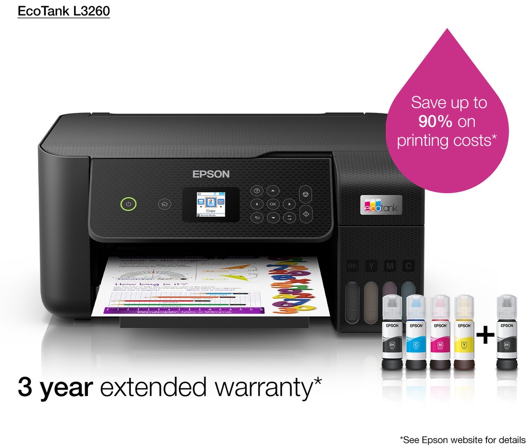 Imprimante Multifonction 3-en-1 Epson EcoTank L3260 — A4 / Wi-Fi / Écran LCD 3,7 cm