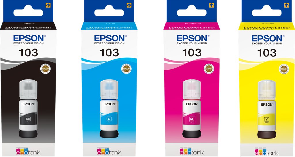 Pack 4 Bouteilles d'encre EPSON Compatible 103 - CMYK (Bk/C/M/Y)