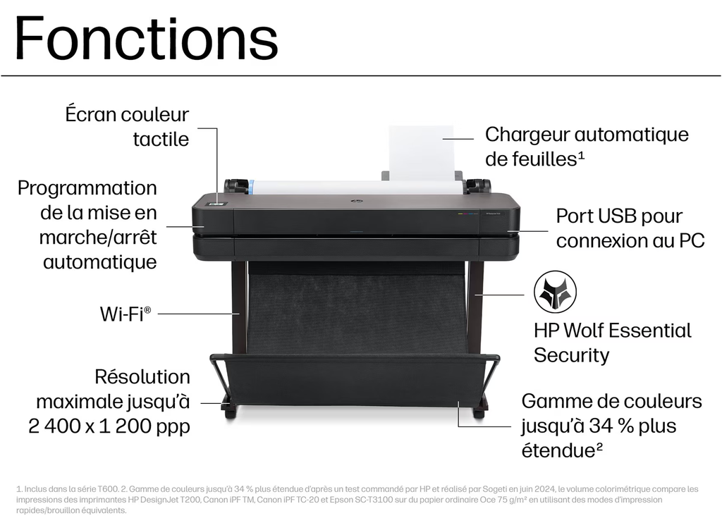 Traceur Grand Format HP DesignJet T630 — 36 pouces (A0) / Wi-Fi / Ethernet