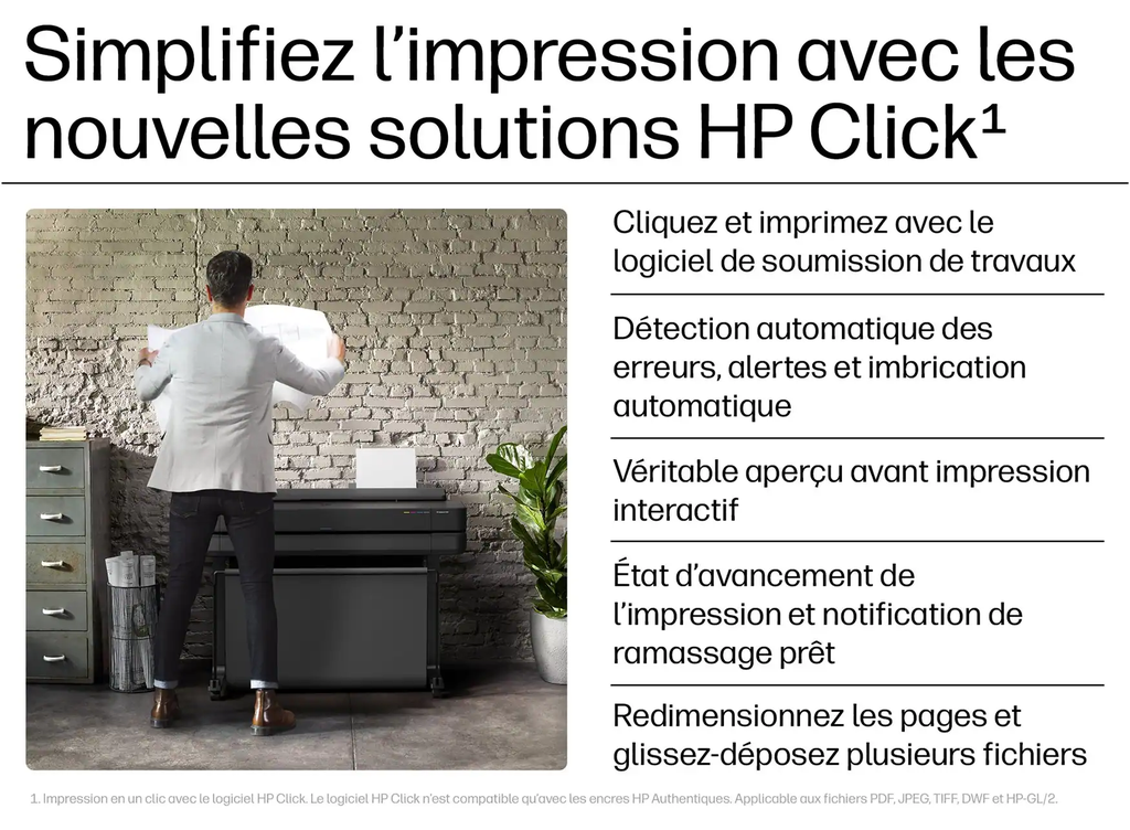 Traceur Grand Format HP DesignJet T630 — 36 pouces (A0) / Wi-Fi / Ethernet