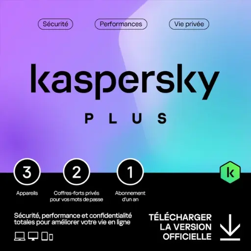 [KAS-PLUS-3P1Y-VPN] Kaspersky Plus — 3 Postes / 1 An (Antivirus + VPN Illimité + Protection Identité)